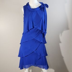 SLNY Royal Blue Asymmetrical Layered Dress